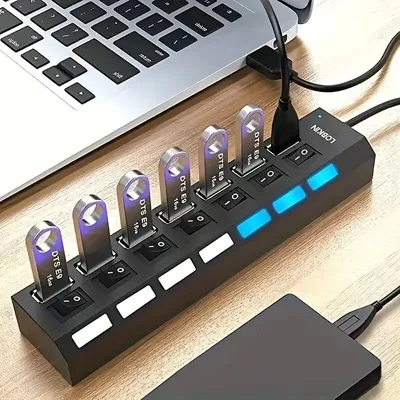 고속 4/7 포트 USB 허브 2.0 어댑터 확장기 멀티 USB 분배기 PC 노트북 용 LED 램프 스위치가있는 다중 확장기